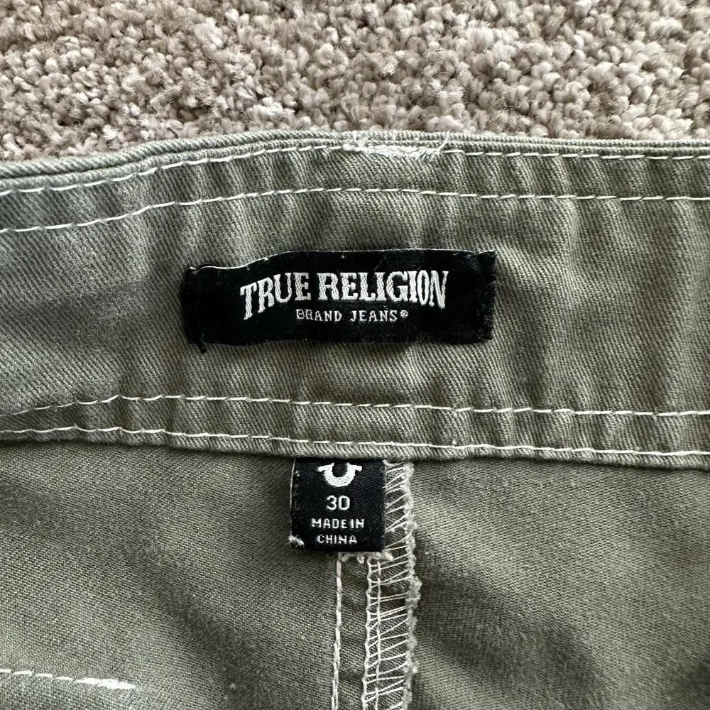 True Religion Green Cargo Pants Mens 30x32 Corpcore Grunge Punk Y2K Style Baggy